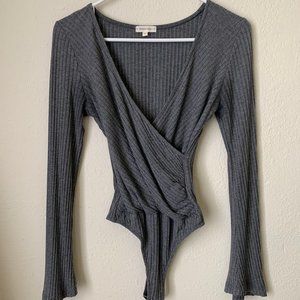 Whimsy + Row Gray Wrap Bodysuit - M
